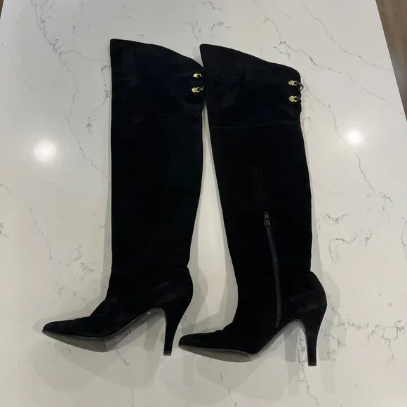 RARE VTG ST. JOHNS black Suede leather over the knee boots Size 7